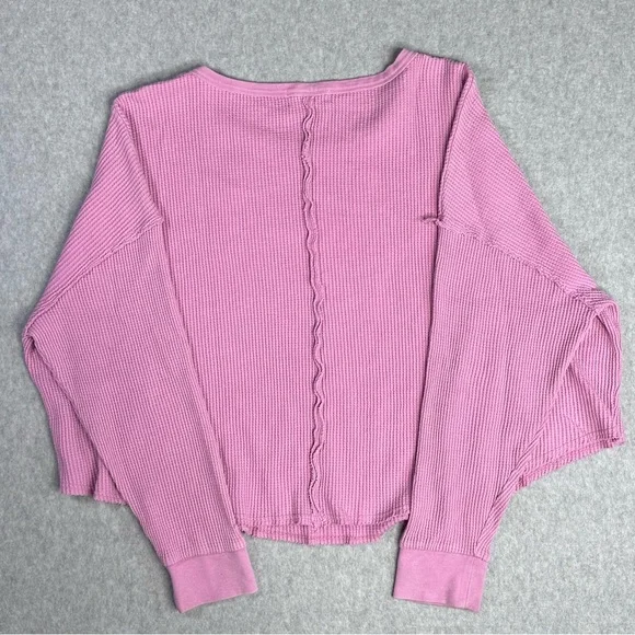 Carly Jean Los Angeles Pink Long Sleeve Waffle Knit Top - Picture 2 of 7
